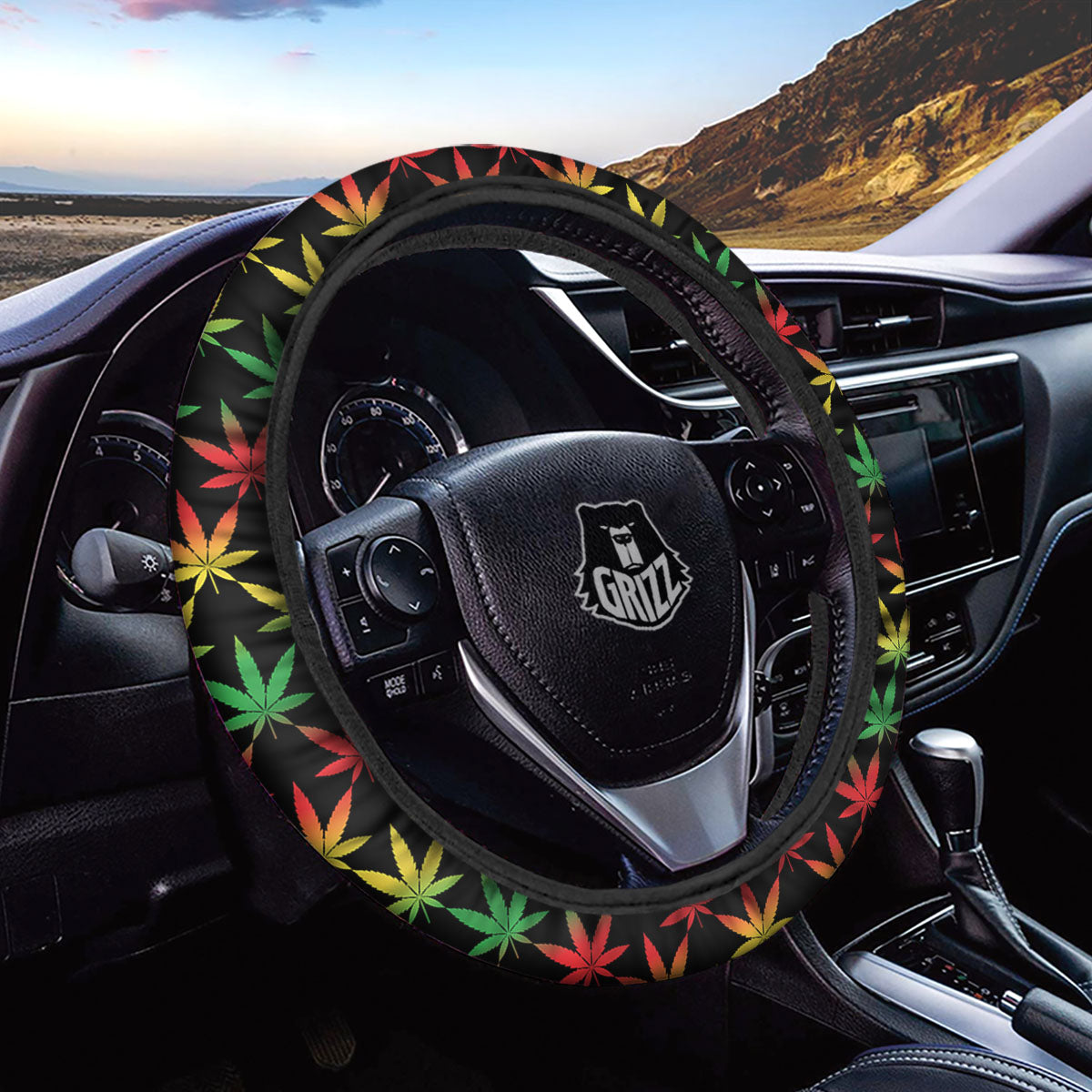 Leaf Reggae Marijuana Print Pattern Car Steering Wheel Cover-grizzshop