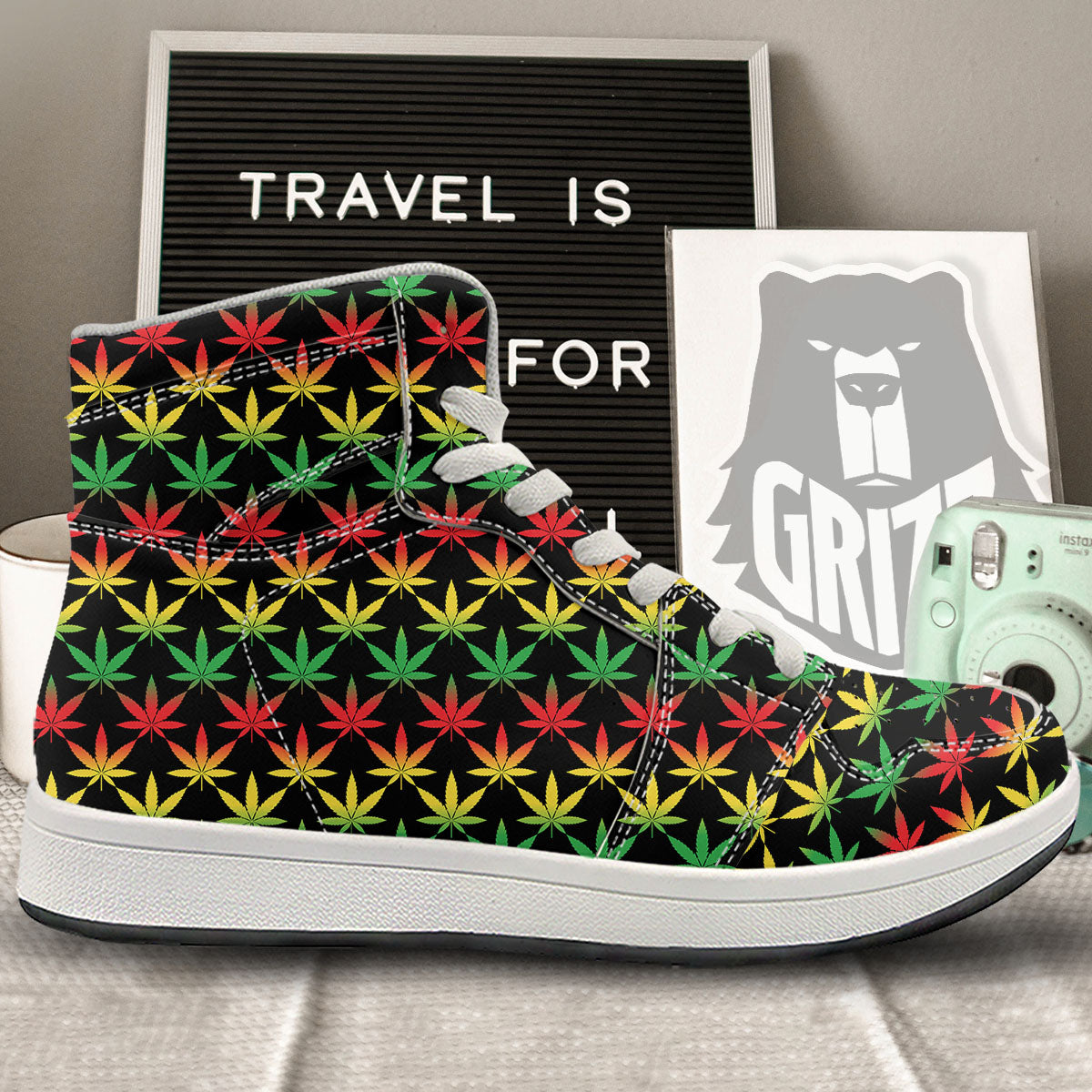 Leaf Reggae Marijuana Print Pattern High Top Sneakers-grizzshop