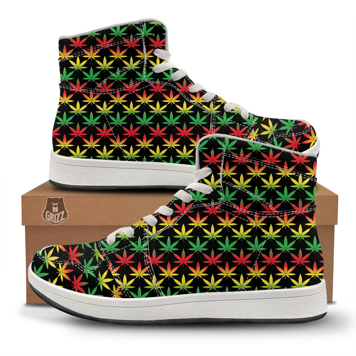 Leaf Reggae Marijuana Print Pattern High Top Sneakers-grizzshop