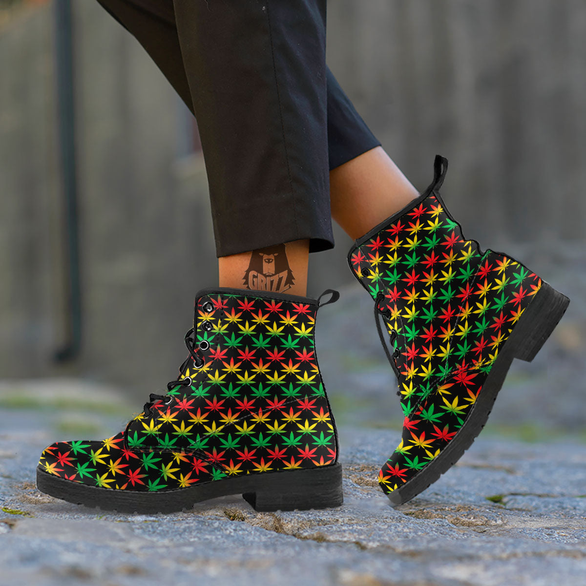 Leaf Reggae Marijuana Print Pattern Leather Boots-grizzshop