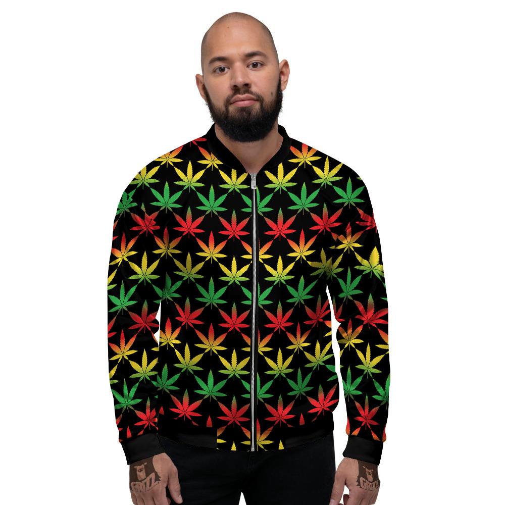Leaf Reggae Marijuana Print Pattern Men's Bomber Jacket-grizzshop
