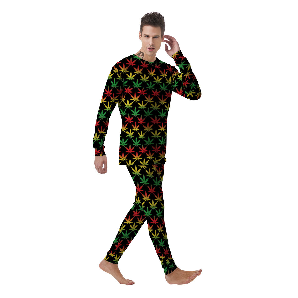 Leaf Reggae Marijuana Print Pattern Men's Pajamas-grizzshop