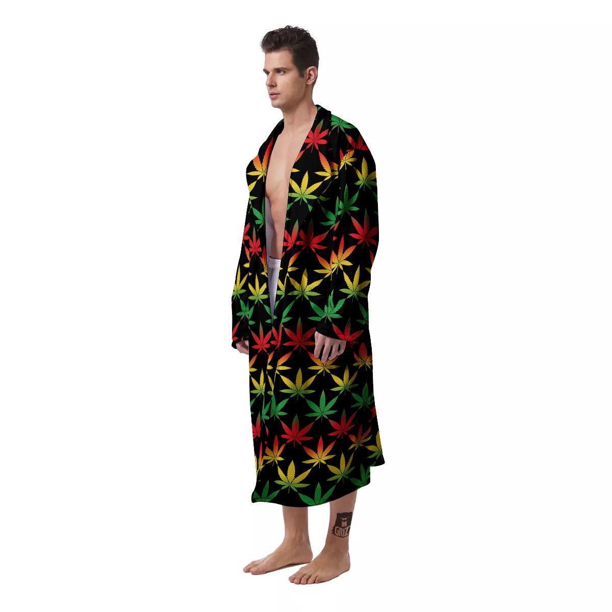 Leaf Reggae Marijuana Print Pattern Men's Robe-grizzshop