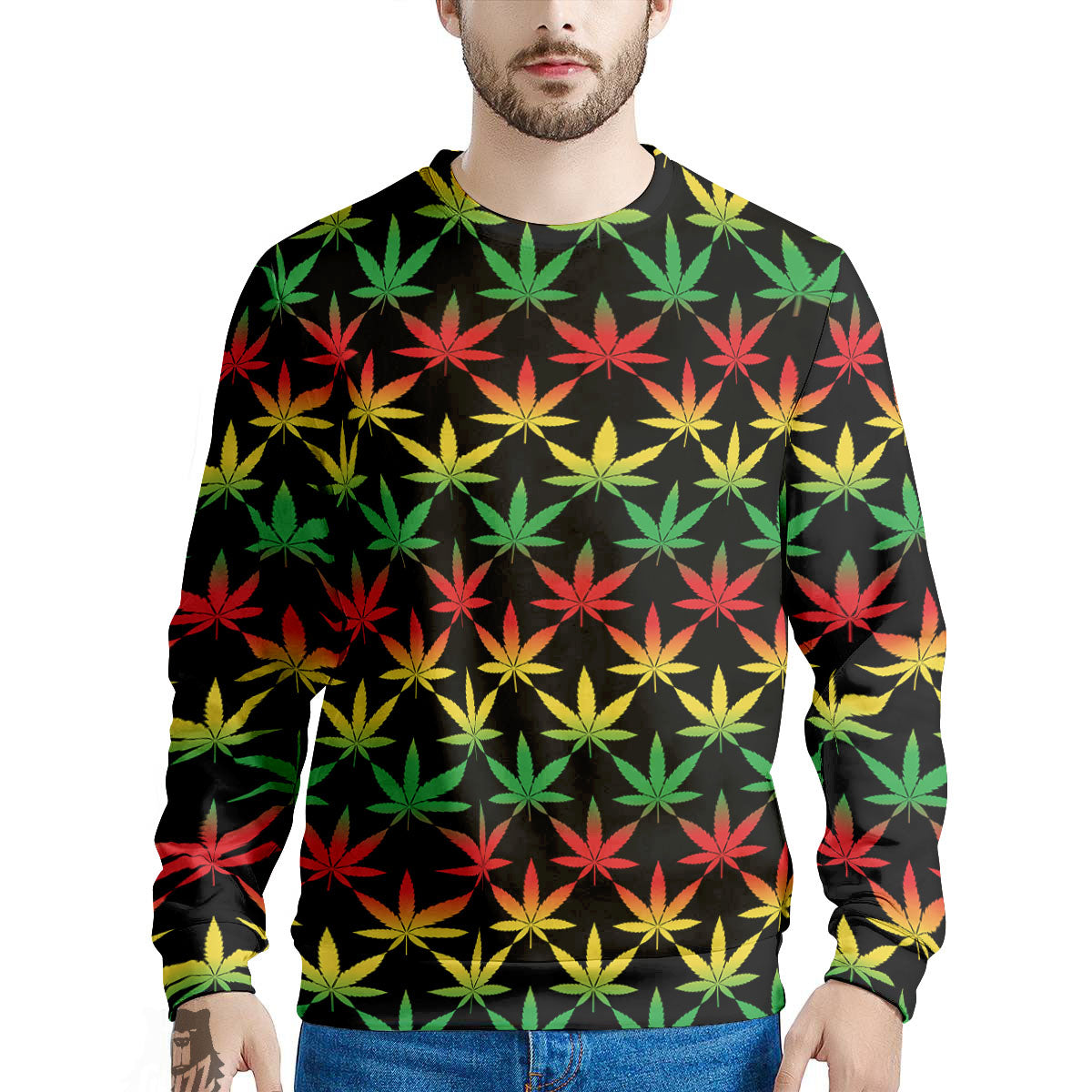 Leaf Reggae Marijuana Print Pattern Men's Sweatshirt-grizzshop