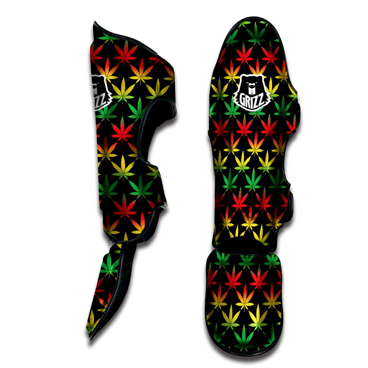 Leaf Reggae Marijuana Print Pattern Muay Thai Shin Guards-grizzshop