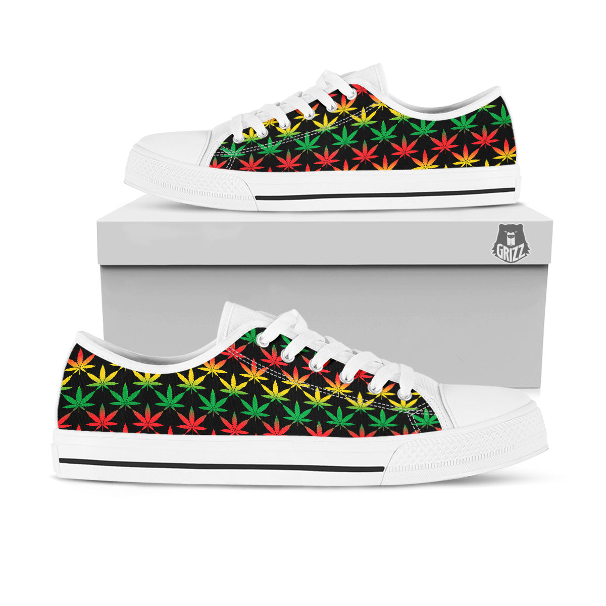 Leaf Reggae Marijuana Print Pattern White Low Top Shoes-grizzshop