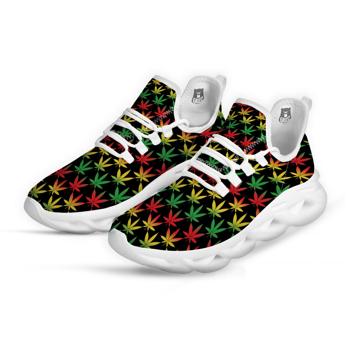 Leaf Reggae Marijuana Print Pattern White Running Shoes-grizzshop
