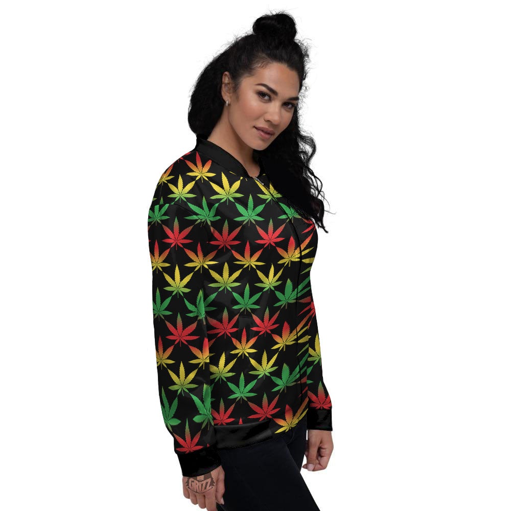 Leaf Reggae Marijuana Print Pattern Women's Bomber Jacket-grizzshop