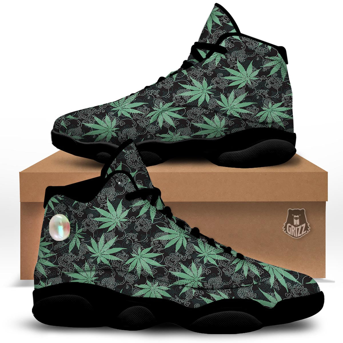 Leaf Swirl Cannabis Print Pattern Black Basketball Shoes-grizzshop