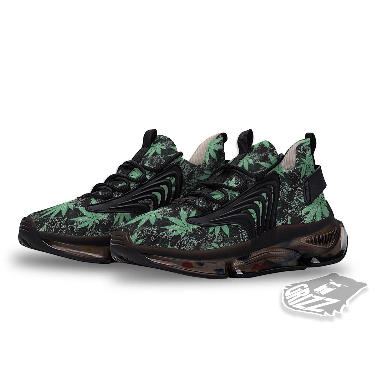 Leaf Swirl Cannabis Print Pattern Black Gym Shoes-grizzshop