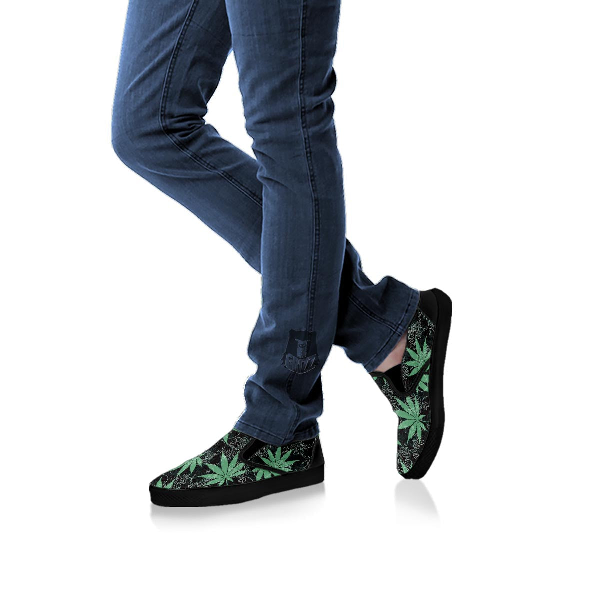 Leaf Swirl Cannabis Print Pattern Black Slip On Shoes-grizzshop