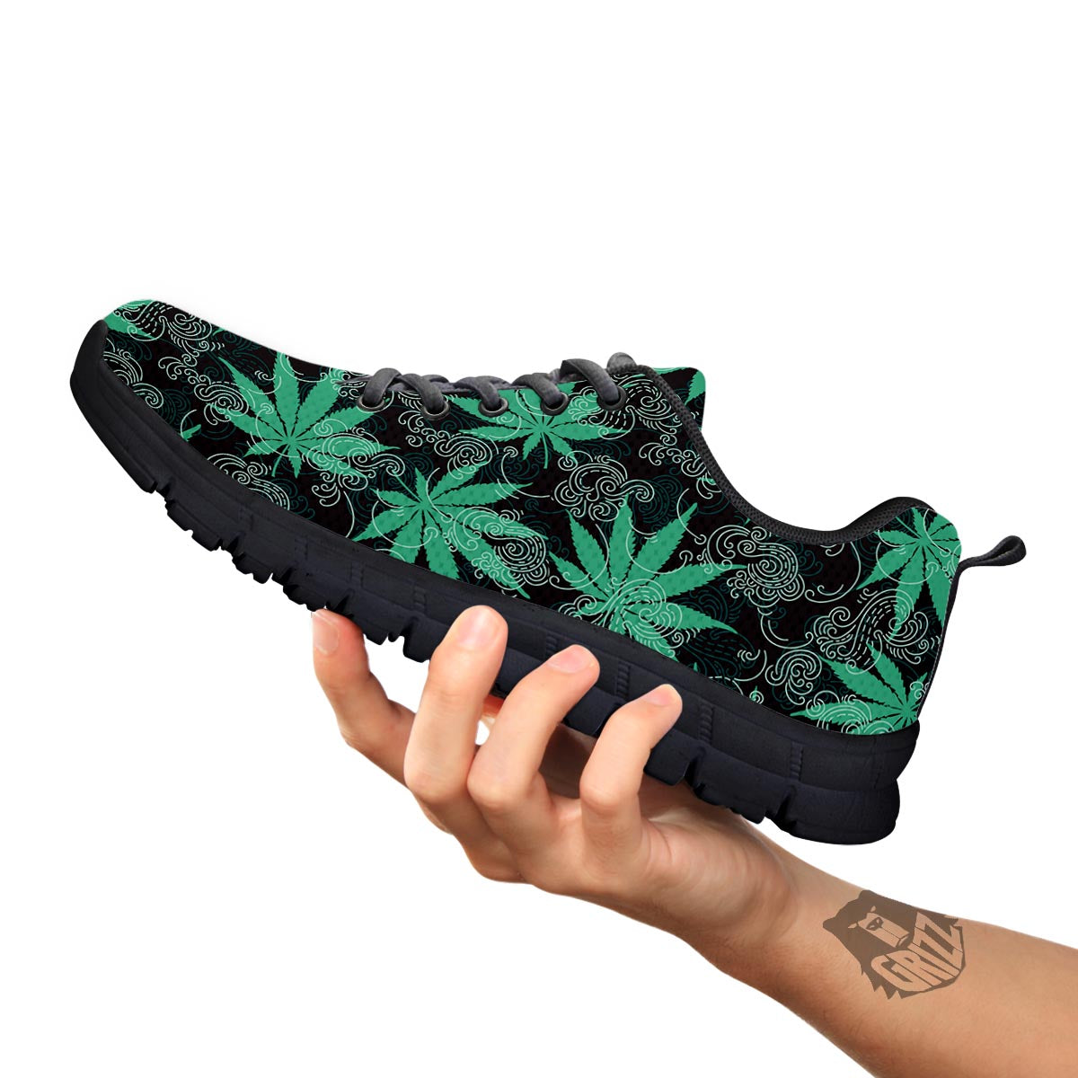 Leaf Swirl Cannabis Print Pattern Black Sneaker-grizzshop