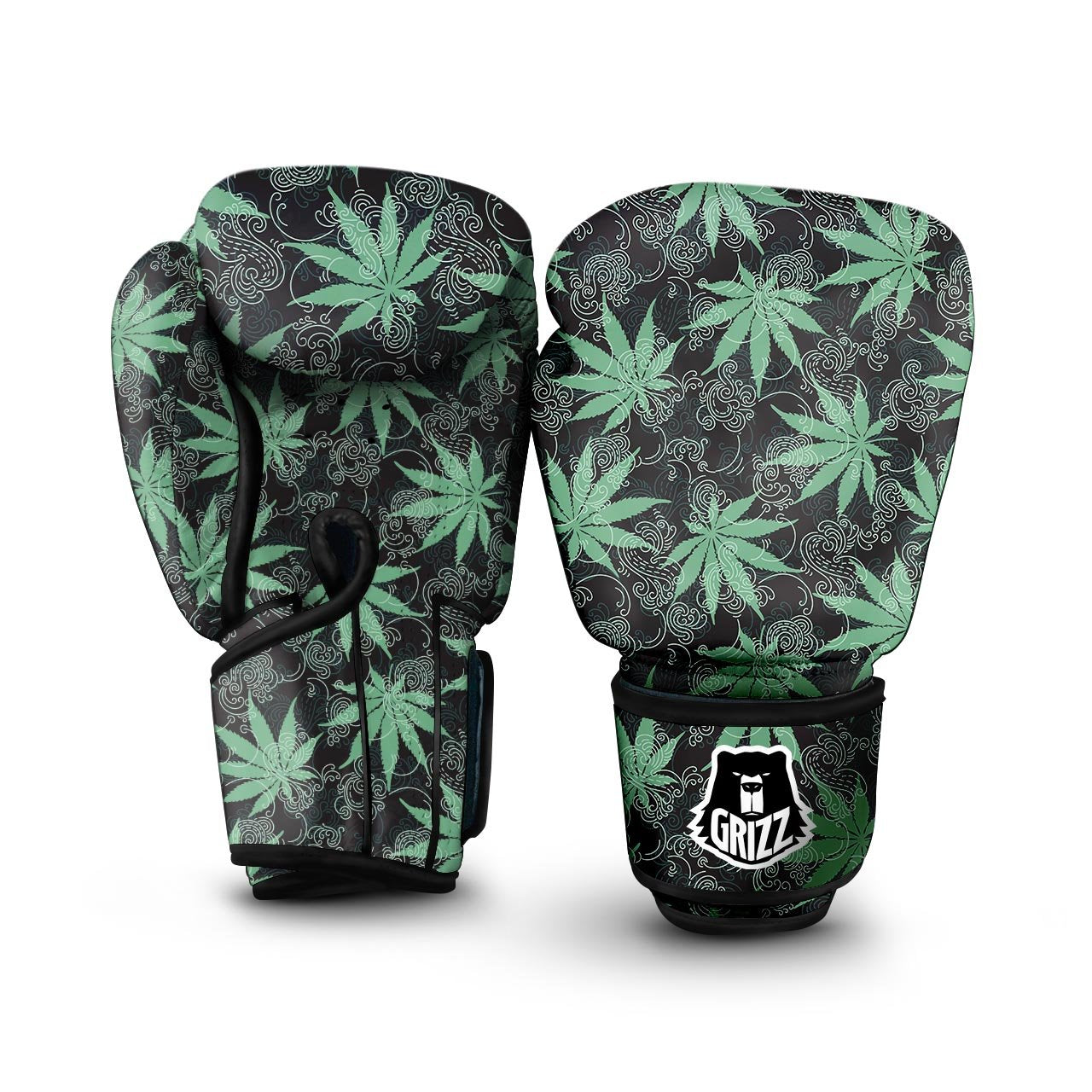 Leaf Swirl Cannabis Print Pattern Boxing Gloves-grizzshop