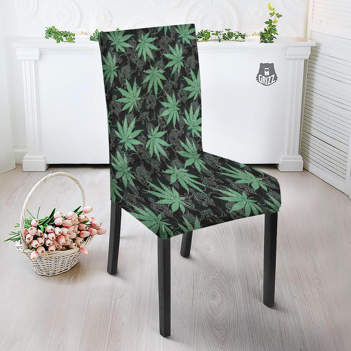 Leaf Swirl Cannabis Print Pattern Dining Chair Slipcover-grizzshop