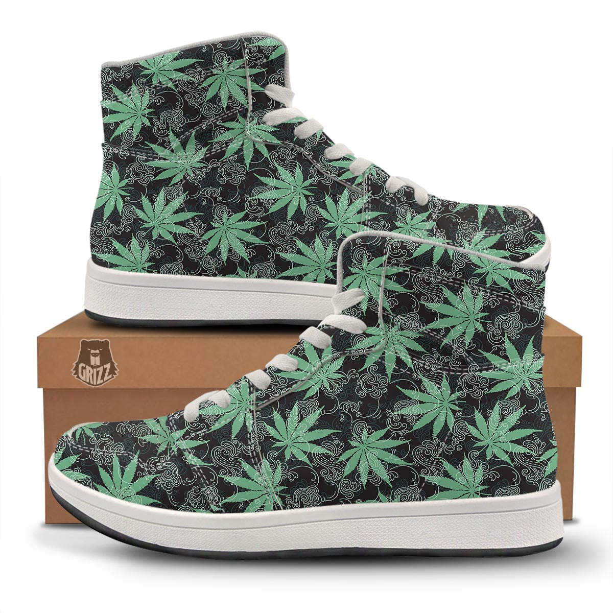 Leaf Swirl Cannabis Print Pattern High Top Sneakers-grizzshop