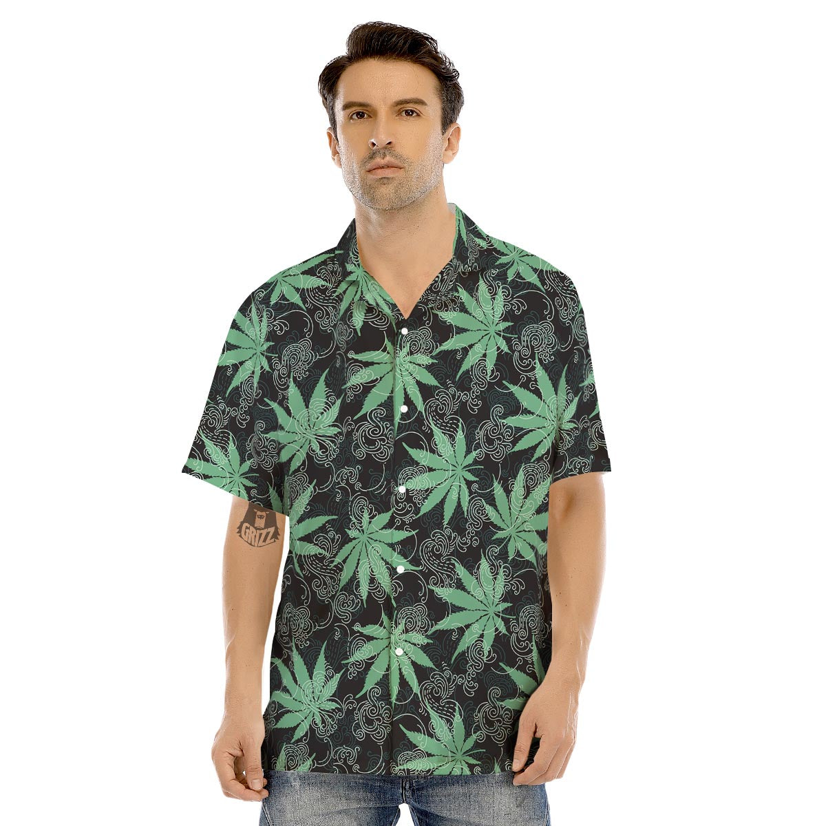 Leaf Swirl Cannabis Print Pattern Men's Hawaiian Shirt-grizzshop