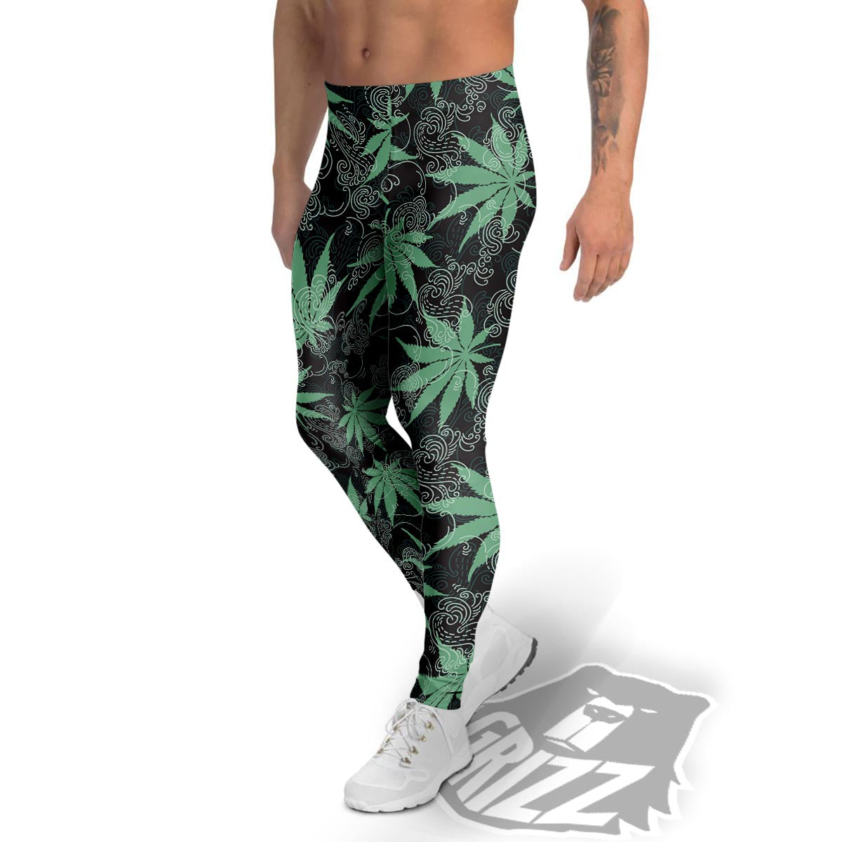Leaf Swirl Cannabis Print Pattern Men's Leggings-grizzshop