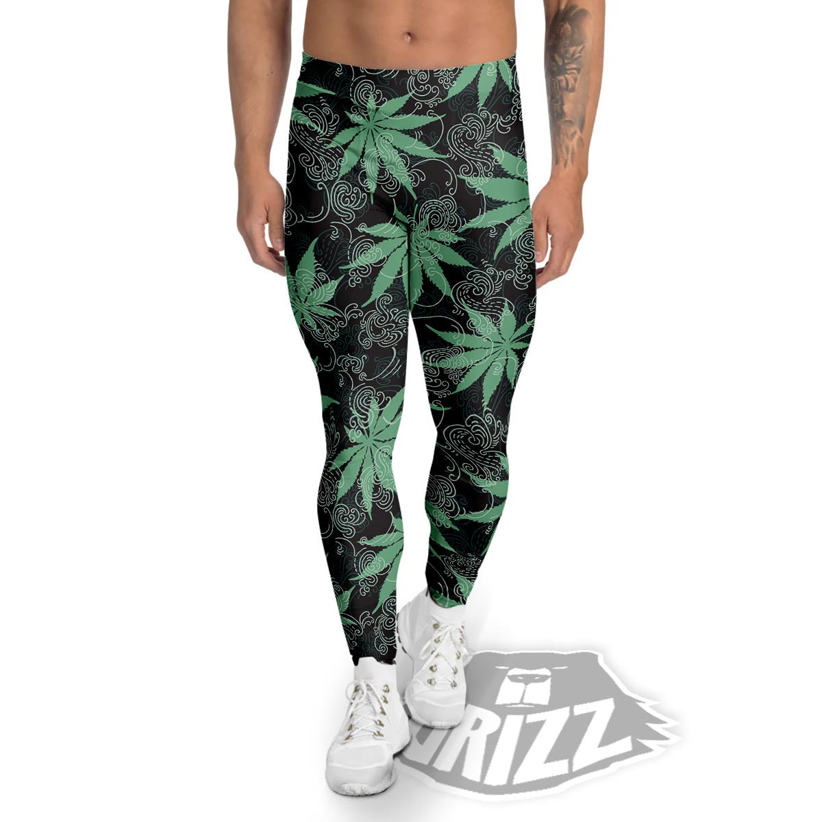 Leaf Swirl Cannabis Print Pattern Men's Leggings-grizzshop