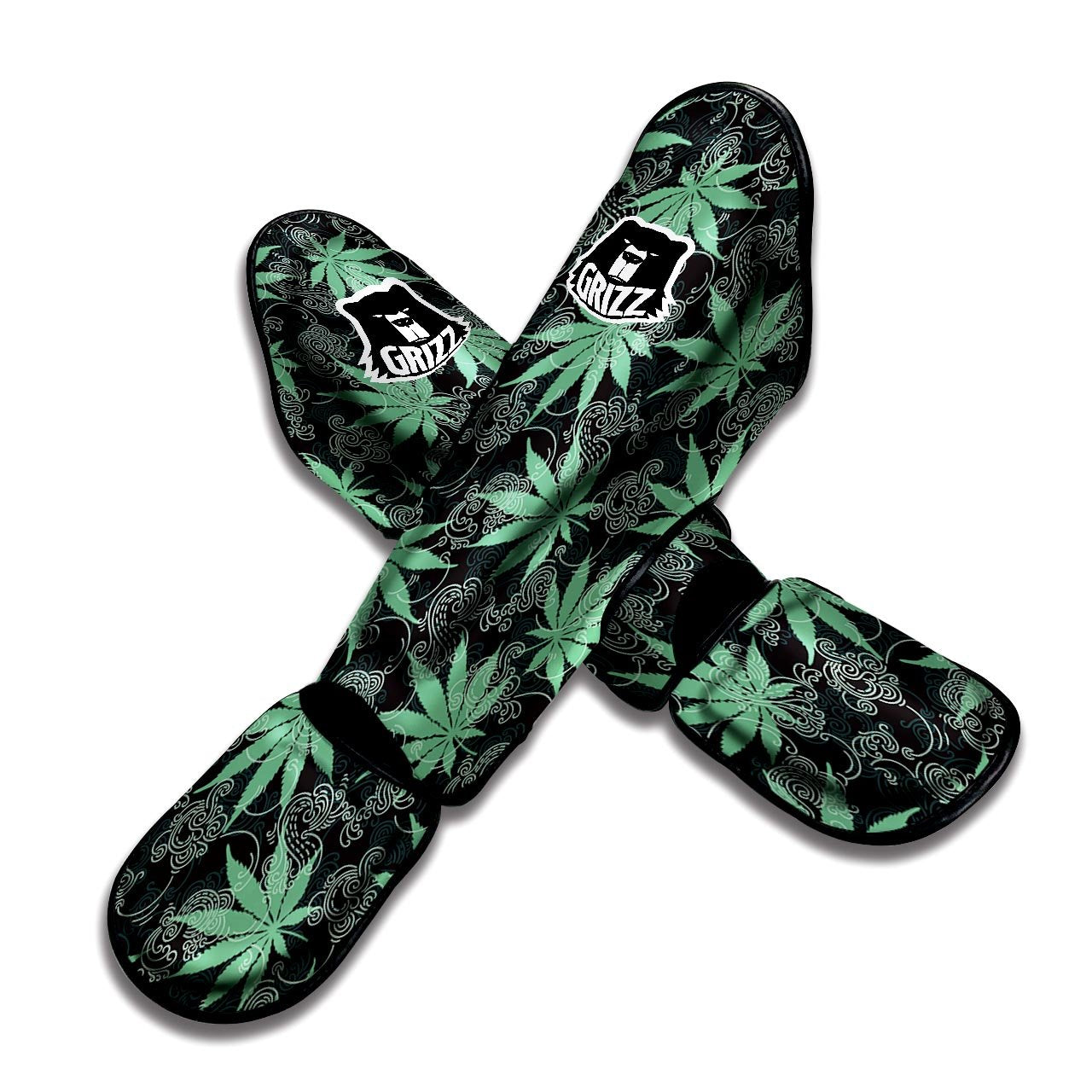 Leaf Swirl Cannabis Print Pattern Muay Thai Shin Guards-grizzshop