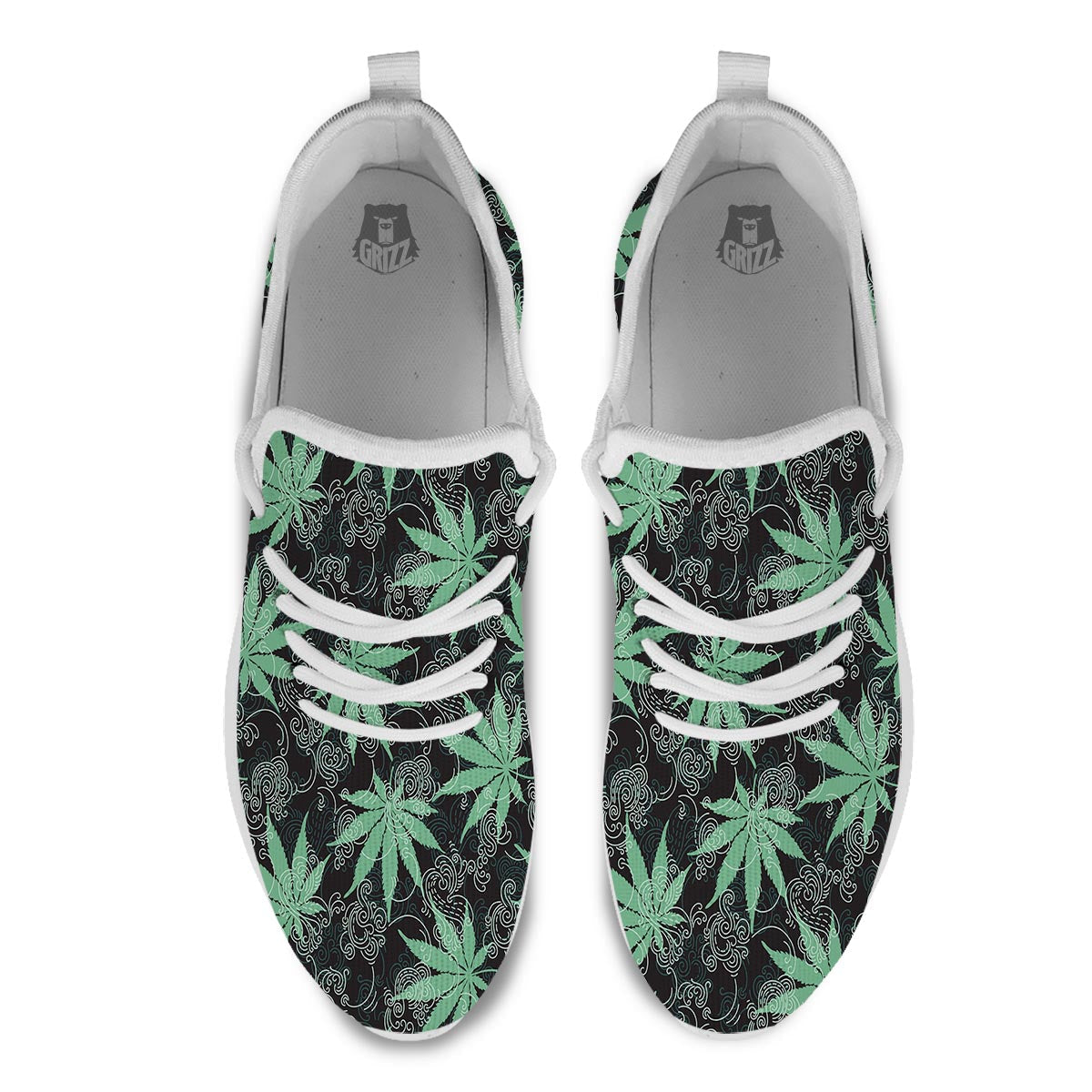 Leaf Swirl Cannabis Print Pattern White Athletic Shoes-grizzshop