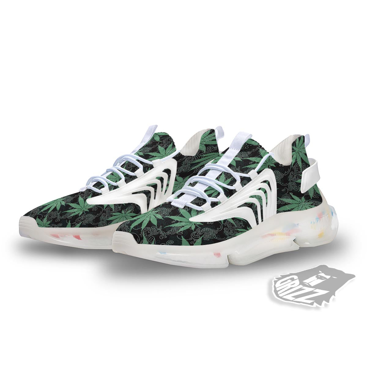 Leaf Swirl Cannabis Print Pattern White Gym Shoes-grizzshop