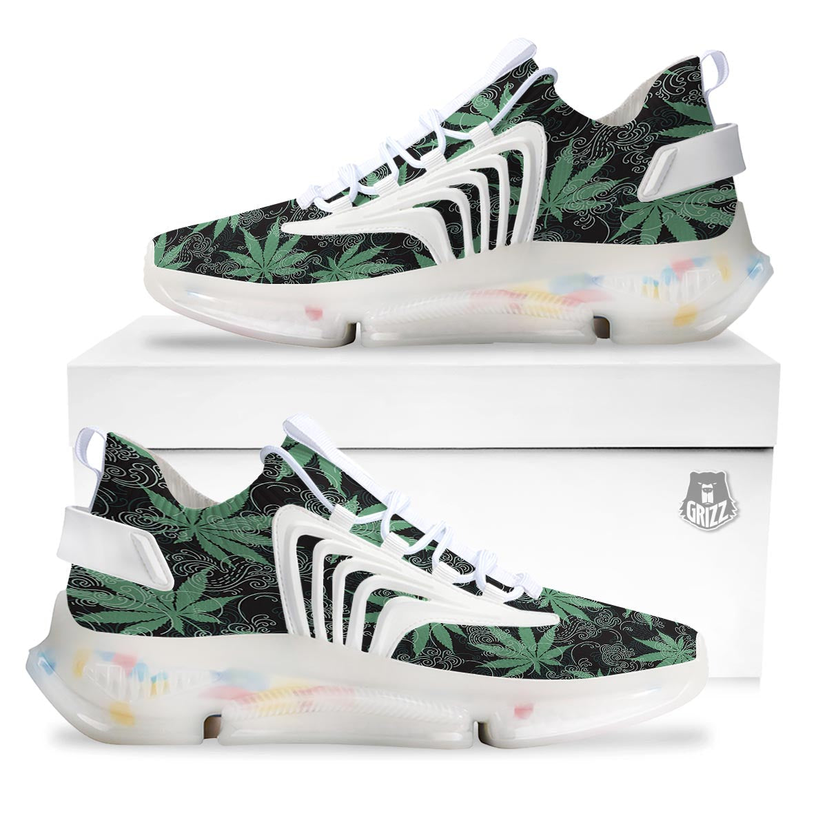 Leaf Swirl Cannabis Print Pattern White Gym Shoes-grizzshop