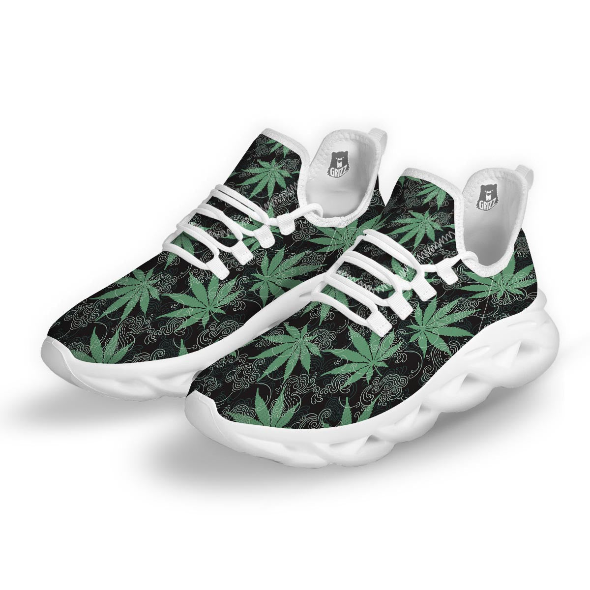 Leaf Swirl Cannabis Print Pattern White Running Shoes-grizzshop