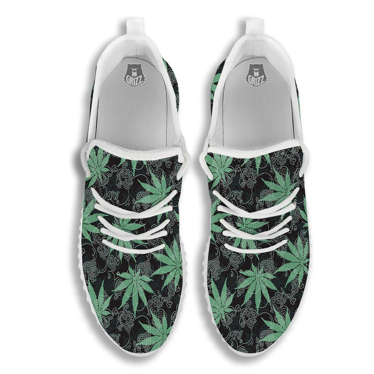 Leaf Swirl Cannabis Print Pattern White Walking Shoes-grizzshop