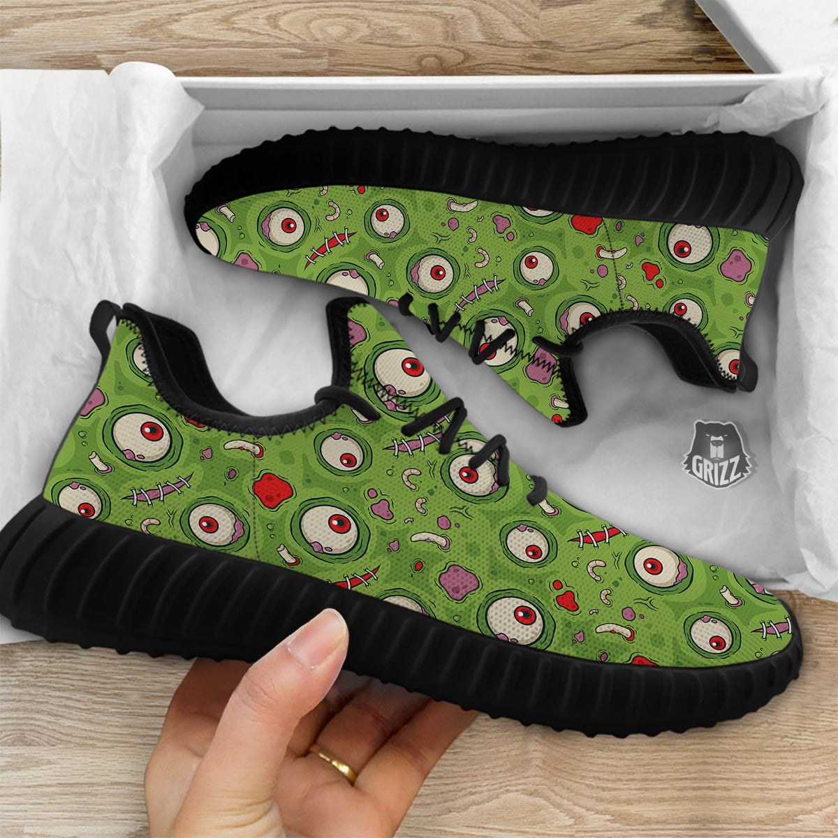 Leateher Face Zombie Print Pattern Black Walking Shoes-grizzshop
