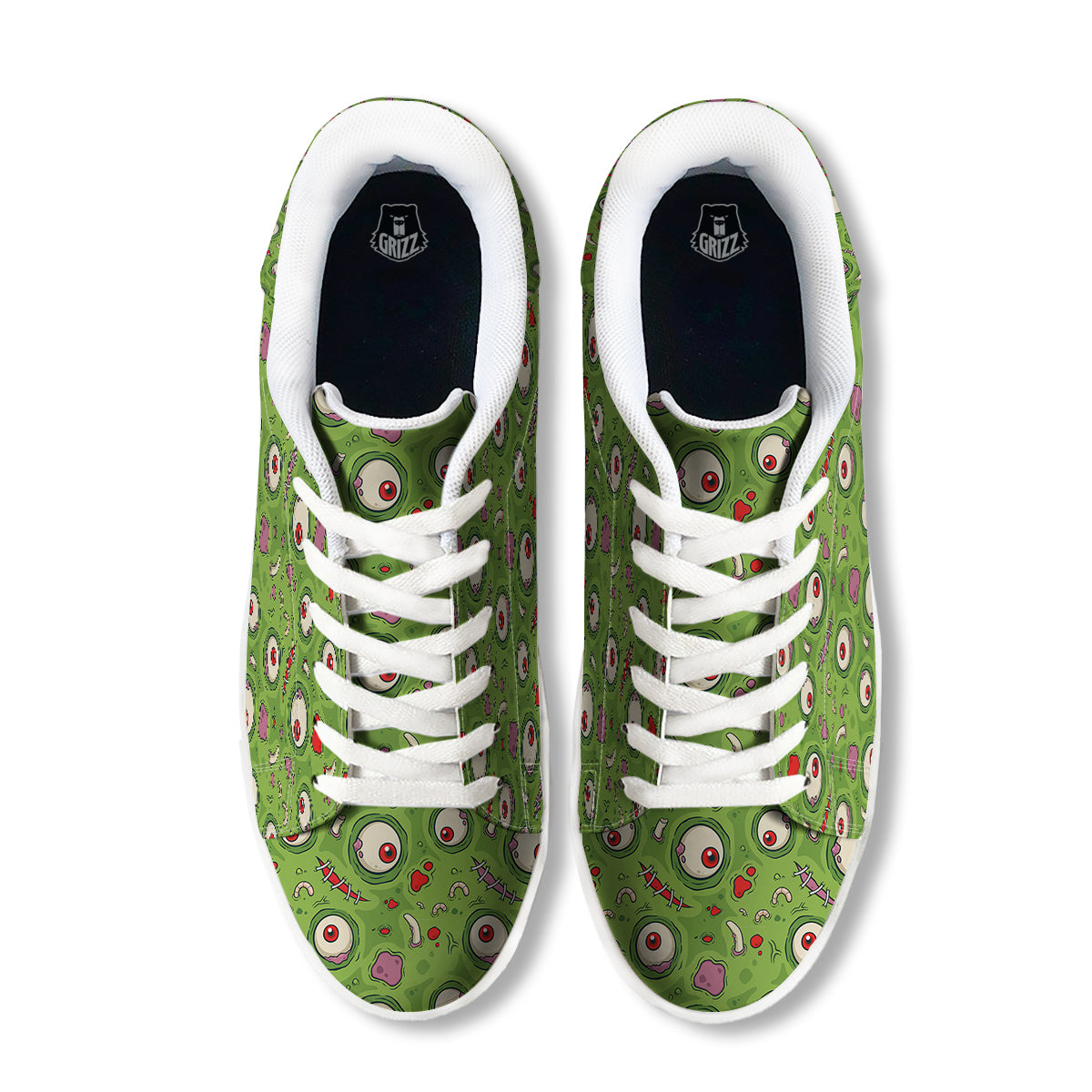 Leateher Face Zombie Print Pattern White Low Top Sneakers-grizzshop