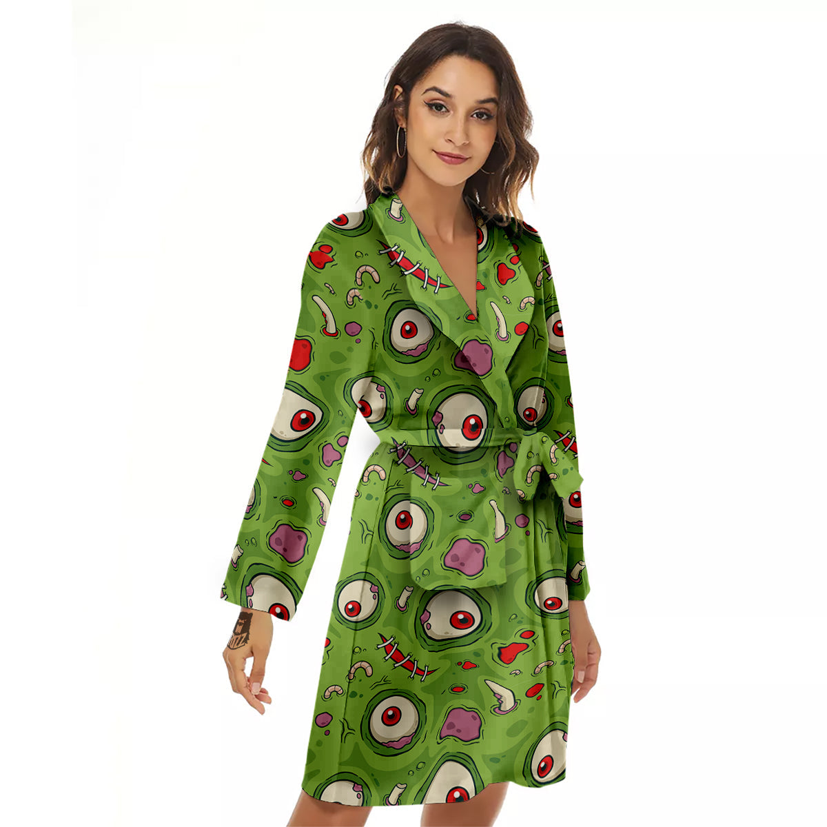 Leateher Face Zombie Print Pattern Women's Robe-grizzshop