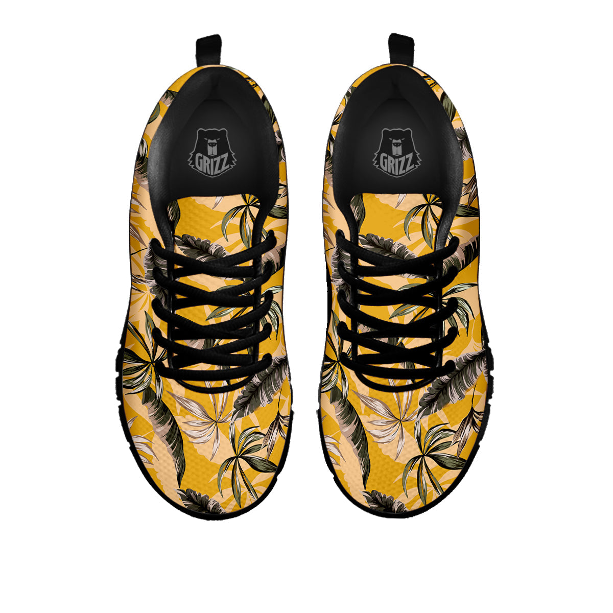 Leaves Monstera Yellow Print Pattern Black Sneaker-grizzshop