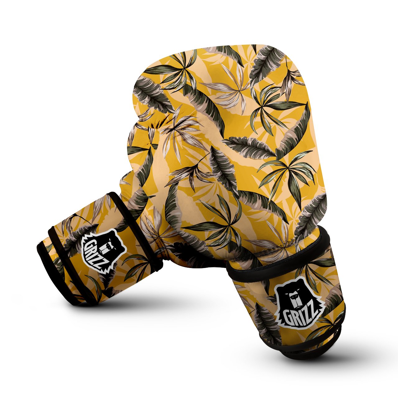 Leaves Monstera Yellow Print Pattern Boxing Gloves-grizzshop