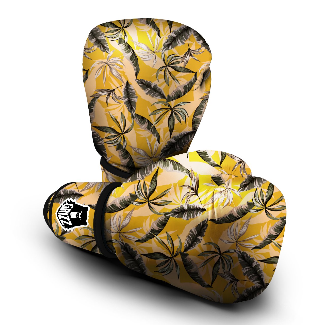 Leaves Monstera Yellow Print Pattern Boxing Gloves-grizzshop