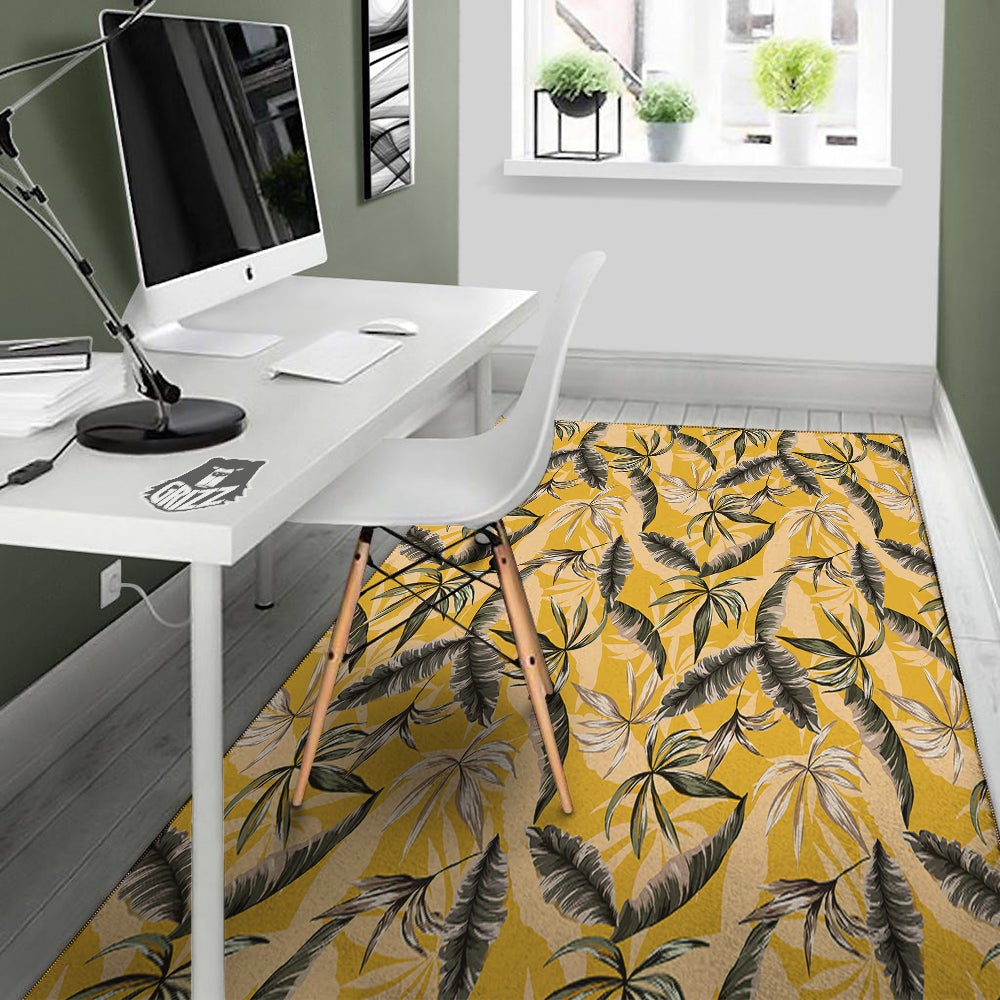 Leaves Monstera Yellow Print Pattern Floor Mat-grizzshop