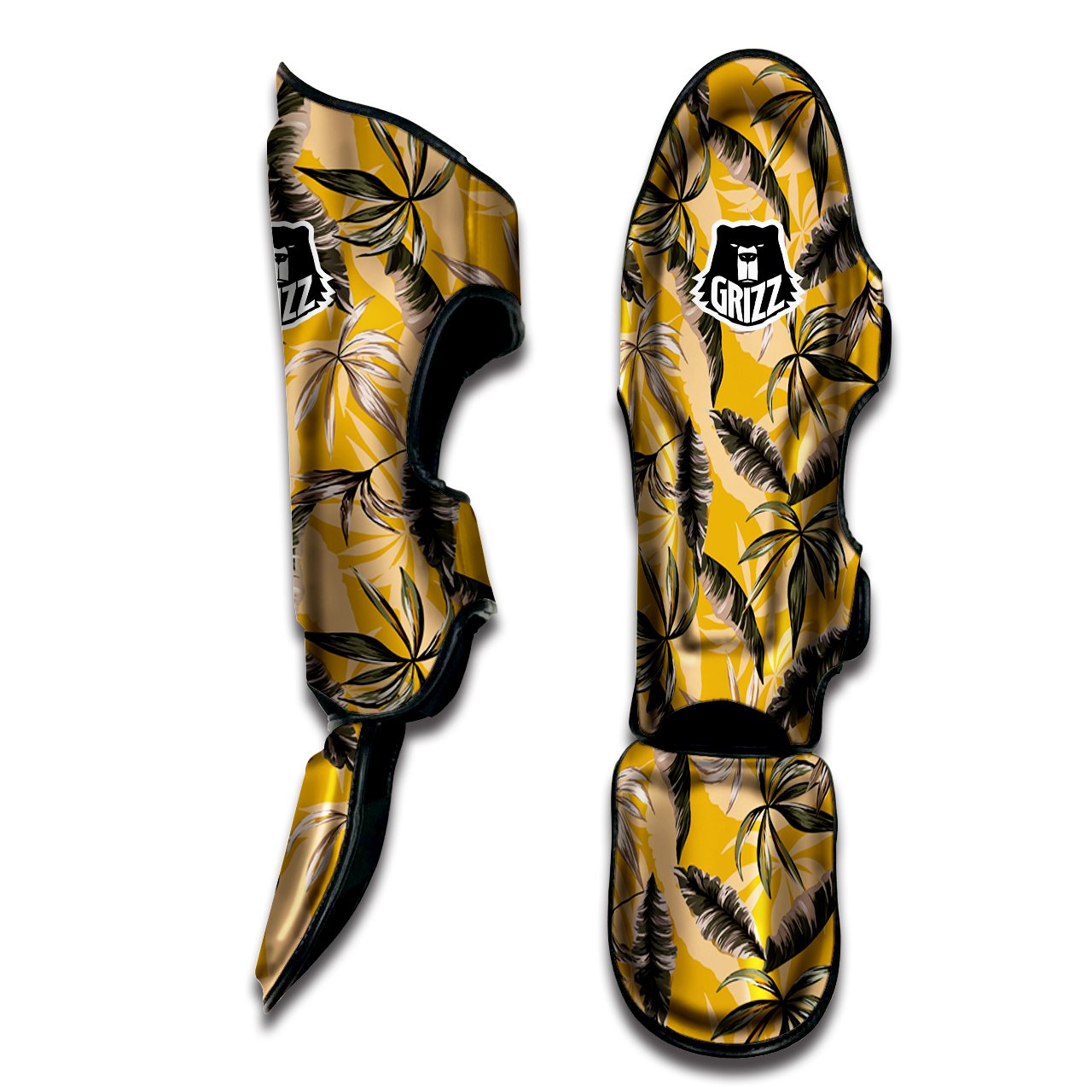 Leaves Monstera Yellow Print Pattern Muay Thai Shin Guards-grizzshop