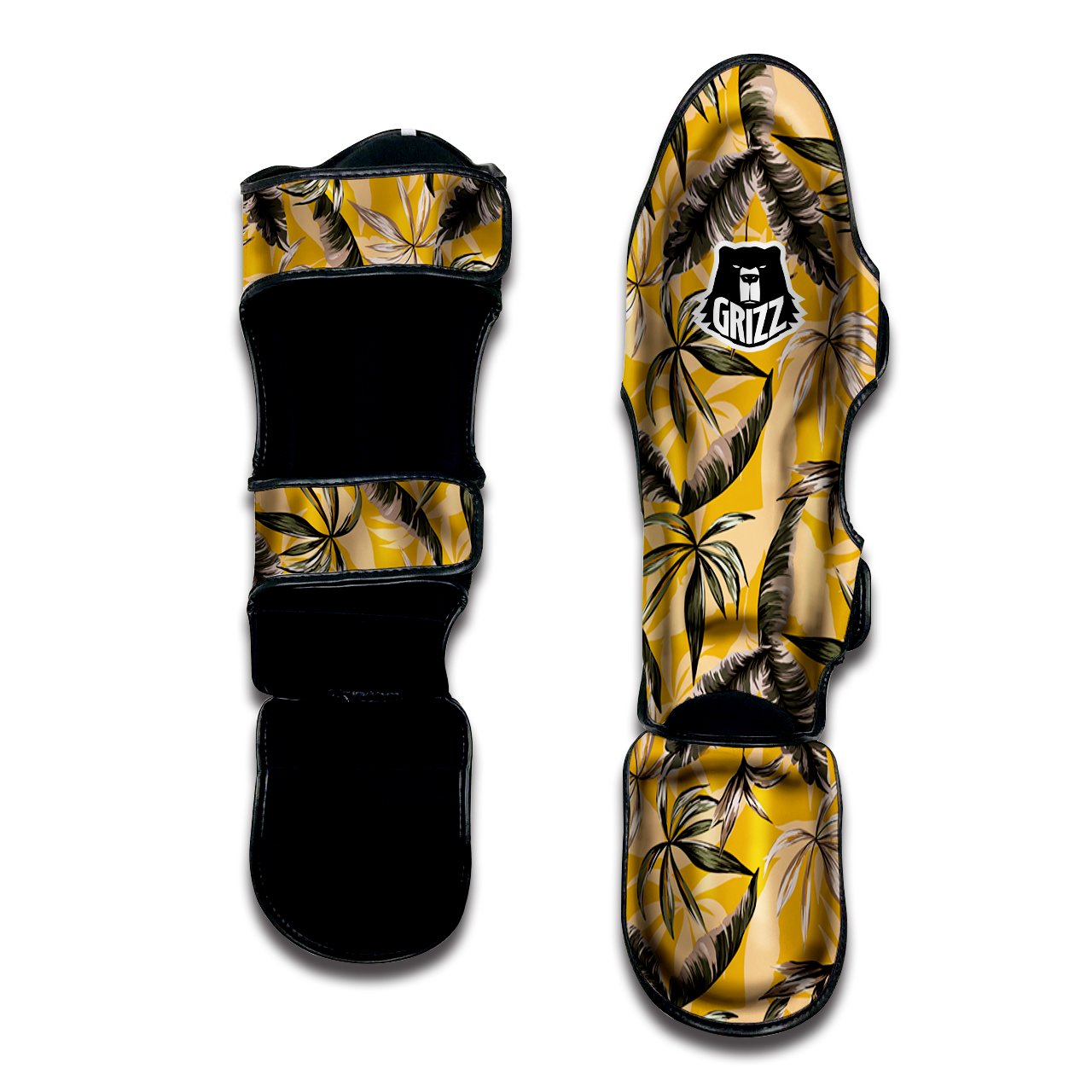 Leaves Monstera Yellow Print Pattern Muay Thai Shin Guards-grizzshop