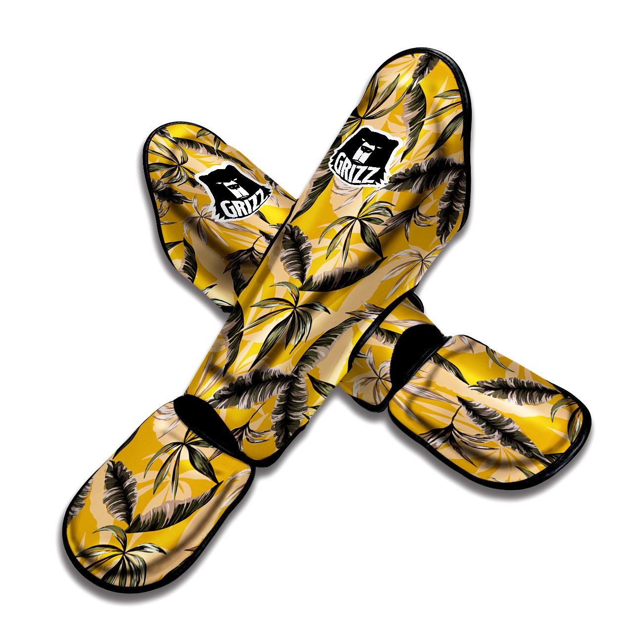 Leaves Monstera Yellow Print Pattern Muay Thai Shin Guards-grizzshop