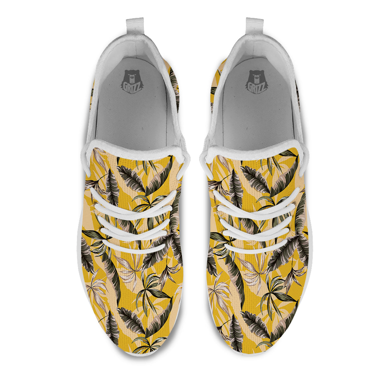 Leaves Monstera Yellow Print Pattern White Athletic Shoes-grizzshop