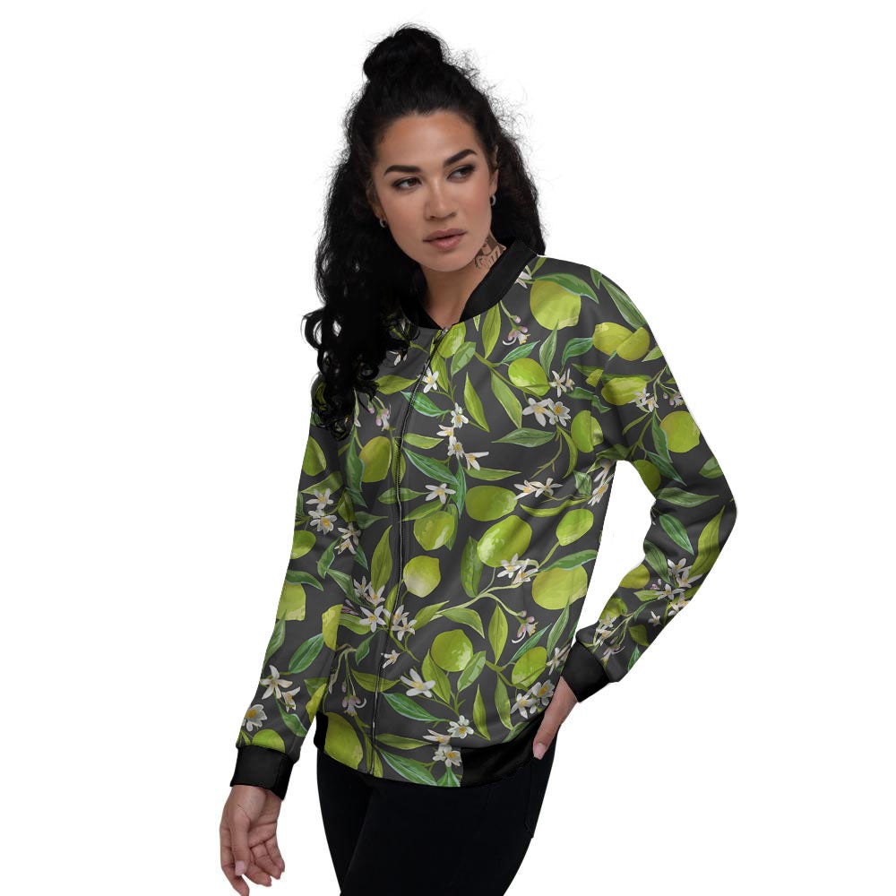 Lemon And Lime Print Pattern Women's Bomber Jacket-grizzshop