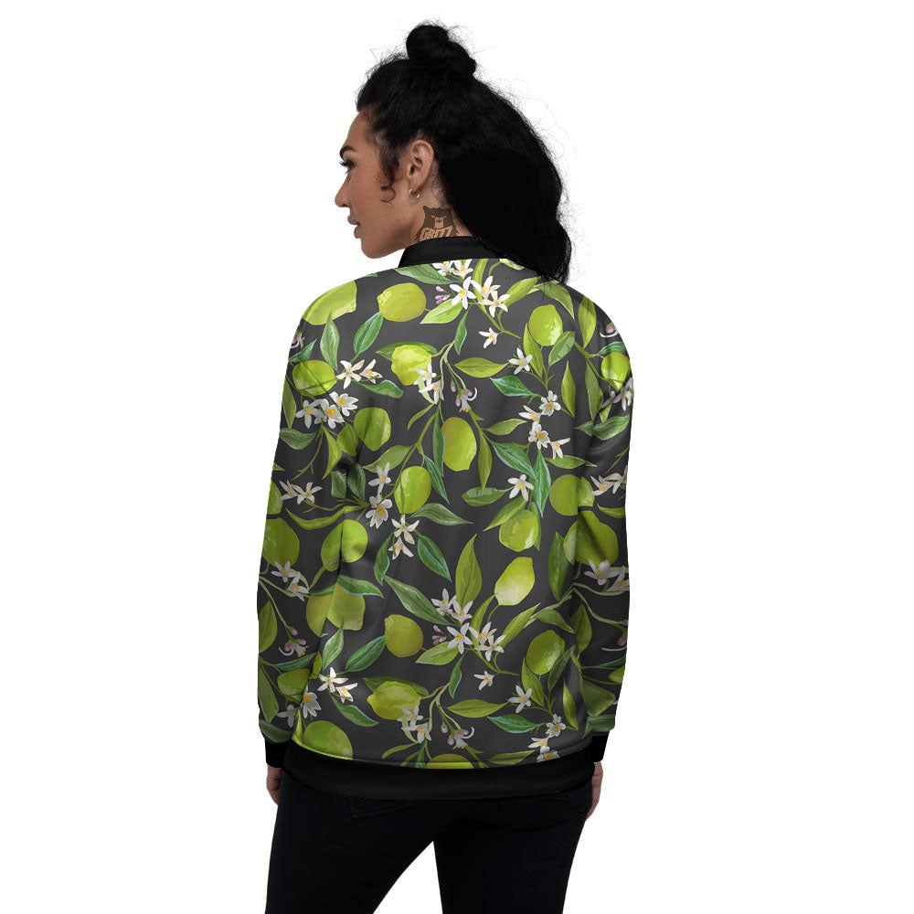 Lemon And Lime Print Pattern Women's Bomber Jacket-grizzshop