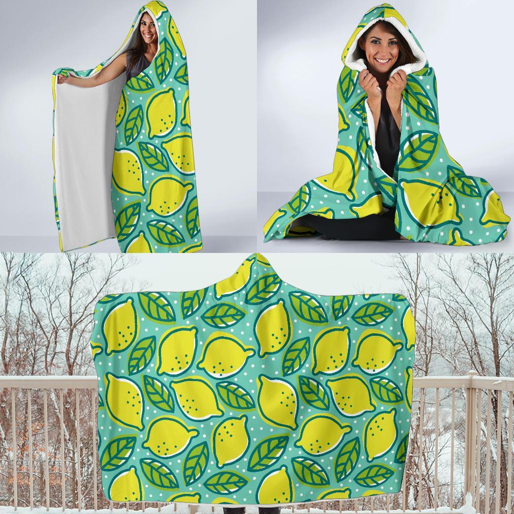 Lemon Pattern Print Hooded Blanket-grizzshop