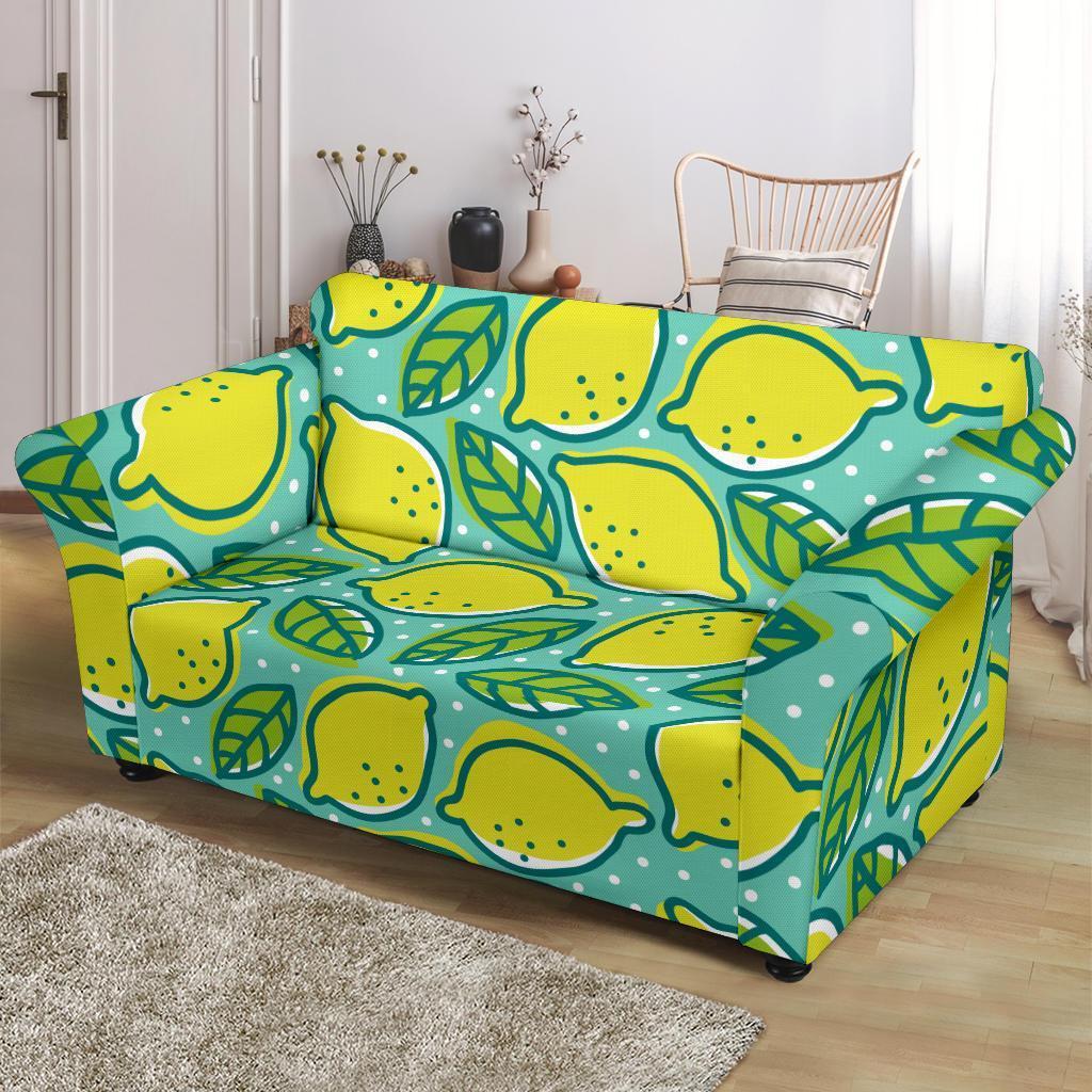 Lemon Pattern Print Loveseat Cover-grizzshop