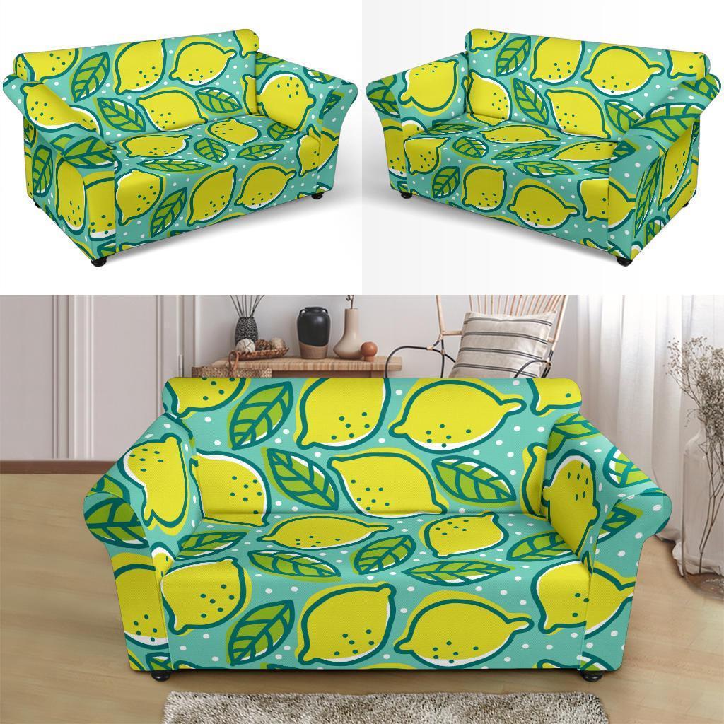 Lemon Pattern Print Loveseat Cover-grizzshop