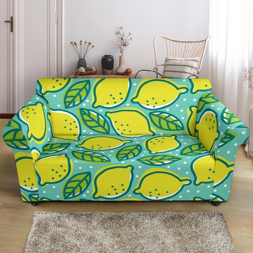 Lemon Pattern Print Loveseat Cover-grizzshop