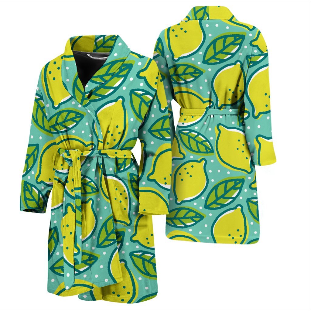 Lemon Pattern Print Men Long Robe-grizzshop