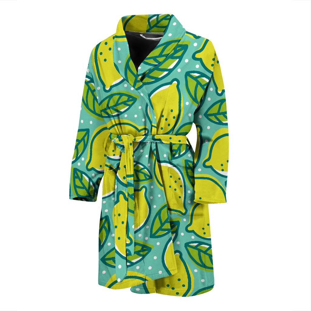 Lemon Pattern Print Men Long Robe-grizzshop