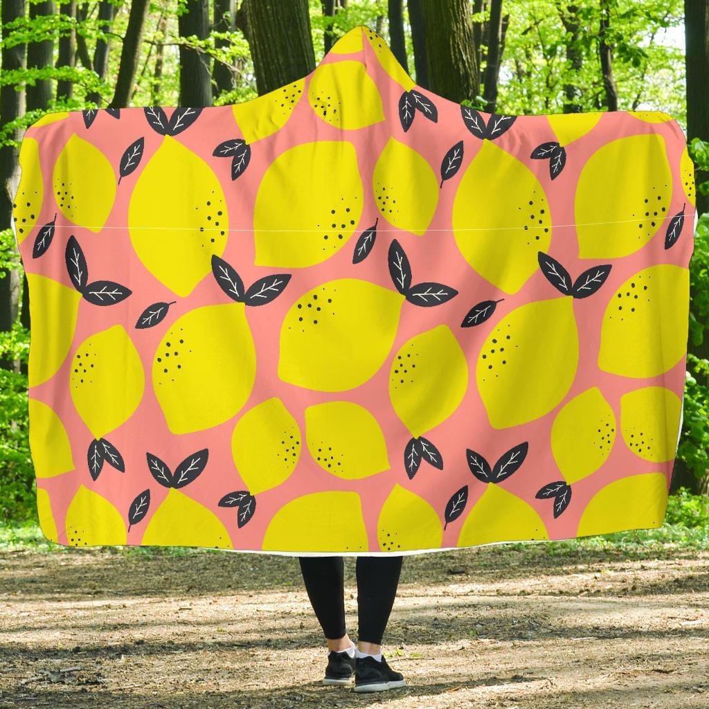 Lemon Print Pattern Hooded Blanket-grizzshop