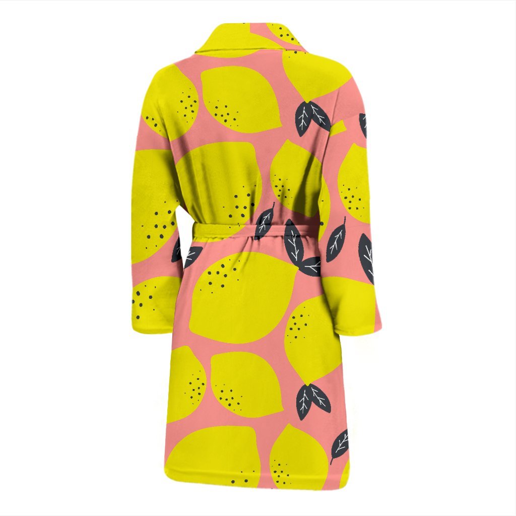 Lemon Print Pattern Men Long Robe-grizzshop