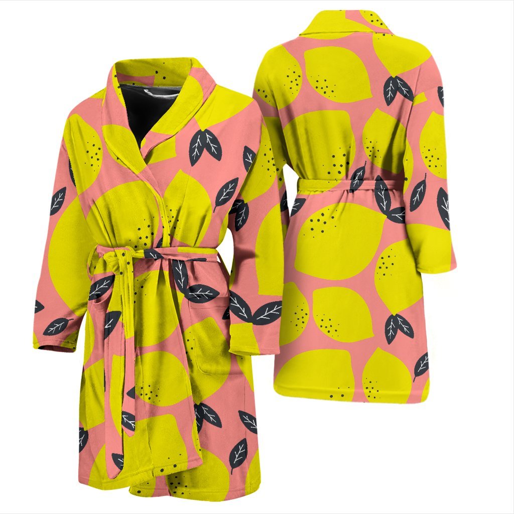 Lemon Print Pattern Men Long Robe-grizzshop